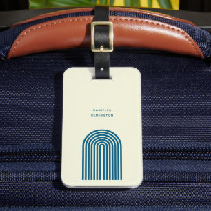 Étiquette À Bagage Ligne Boho Mid Century Bleu Arche