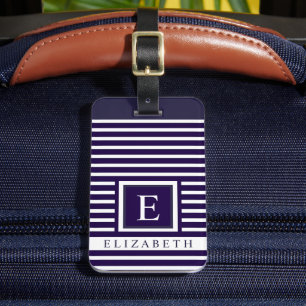 Étiquette À Bagage Lignes à rayures blanches foncées personnalisables