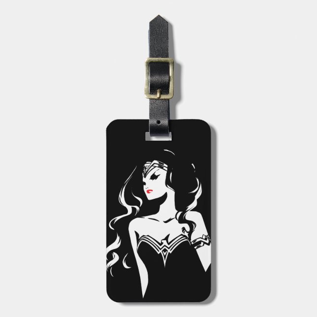Étiquette À Bagage Ligue de Justice | Wonder Woman Noir Pop Art (Devant Vertical)