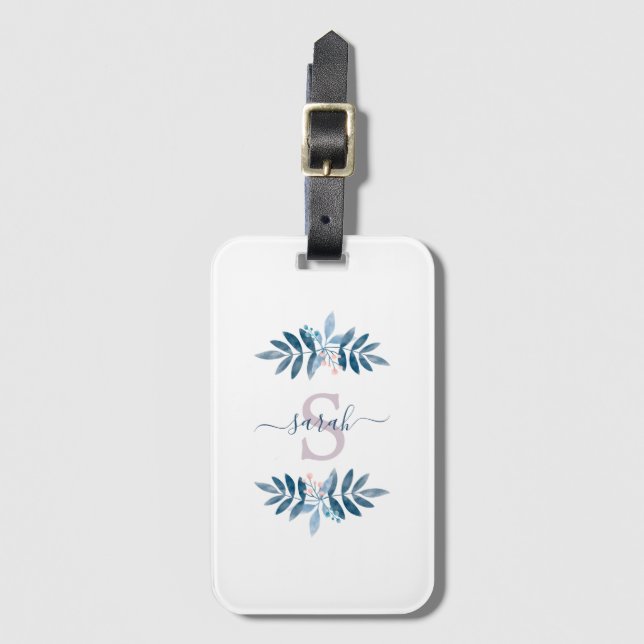 Étiquette À Bagage Lilac Aquarelle Florale Monogramme (Devant Vertical)