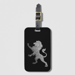 Étiquette À Bagage Lion royal d'argent sur noir 