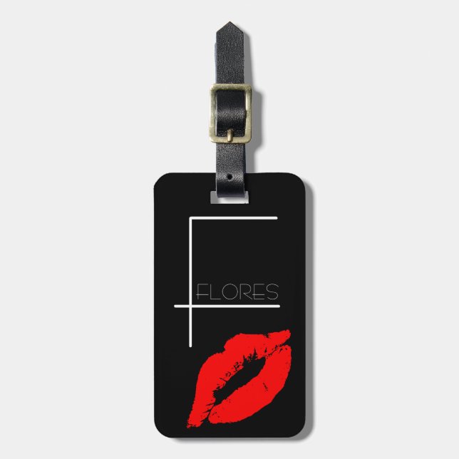 Étiquette À Bagage Lipe de baiser personnalisée Rouge noir Lipstick F (Devant Vertical)