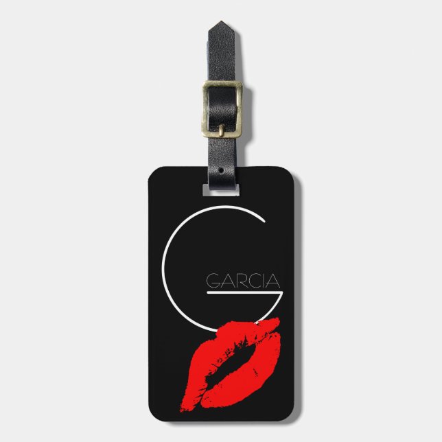Étiquette À Bagage Lipe Kiss Personnalisée Rouge Rouge Liptique Garci (Devant Vertical)