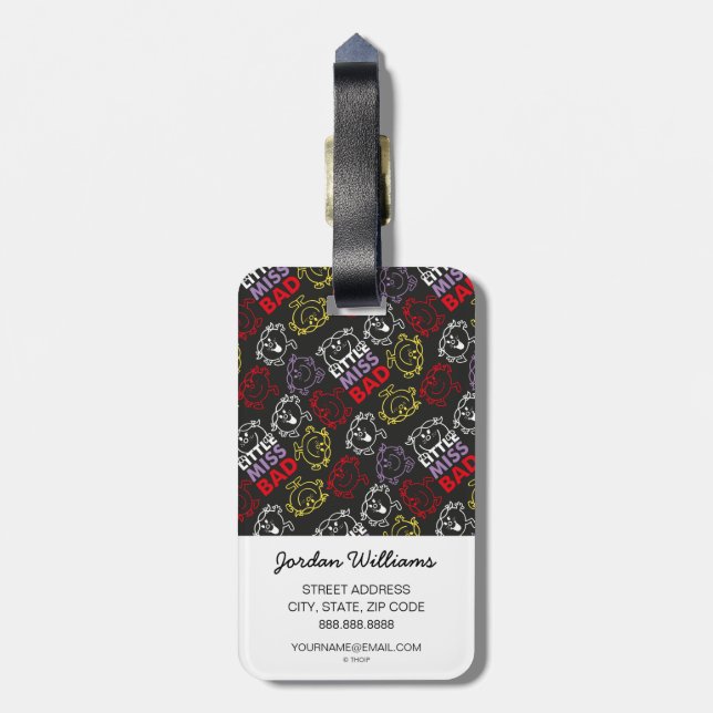 Étiquette À Bagage Little Miss Bad | Motif noir, rouge et jaune (Dos Vertical)