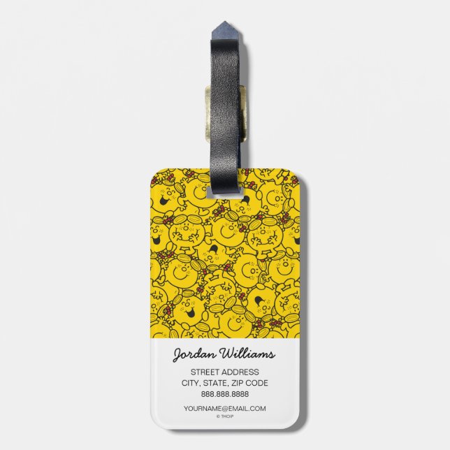 Étiquette À Bagage Little Miss Sunshine | Fun Yellow Smiles Motif (Dos Vertical)