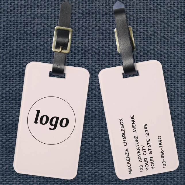 Étiquette À Bagage Logo Blush Pink Business (Logo and custom text business promotional blush pink luggage tag)