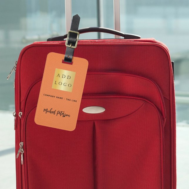 Étiquette À Bagage Logo de l'entreprise en cuir orange (Créateur téléchargé)