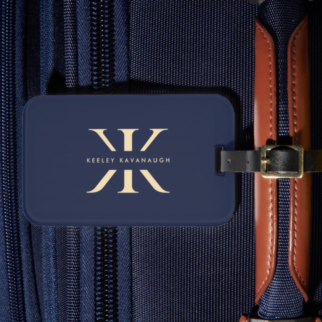 Étiquette À Bagage Logo K moderne Professionnel Monogramme Bleu foncé (Insitu Rectoal 4)