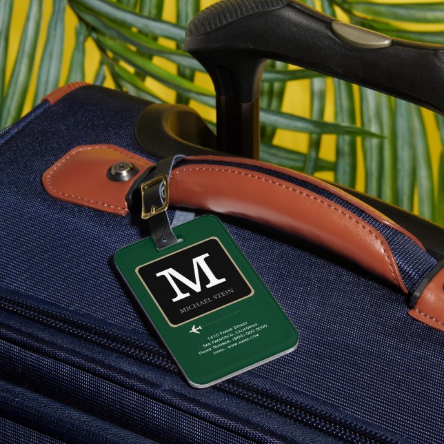 Étiquette À Bagage Logo moderne. Voyageur Monogramme Vert (Insitu Rectoal 1)