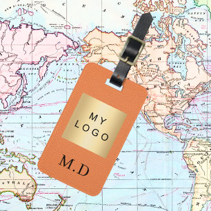 Étiquette À Bagage Logo monogramme d'entreprise en cuir orange