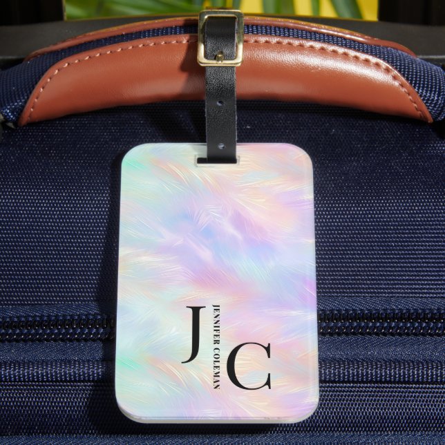 Étiquette À Bagage Logo Monogramme moderne Iridescente Opal élégant (Insitu Rectoal 2)