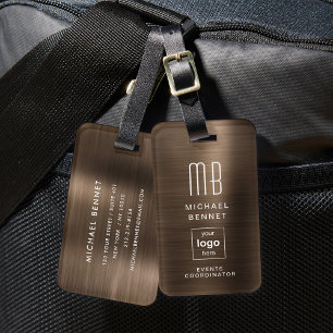 Étiquette À Bagage Logo personnalisé Monogrammé Bronze Métal brossé