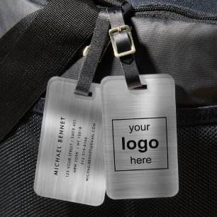 Étiquette À Bagage Logo personnalisé Monogrammé Gris Argent