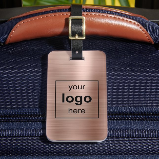 Étiquette À Bagage Logo Personnalisé Monogrammé Rose Or Brossé Métal (Insitu Rectoal 2)