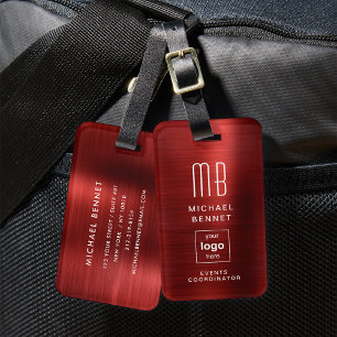 Étiquette À Bagage Logo Personnalisé Monogrammé Rouge brossé Métal