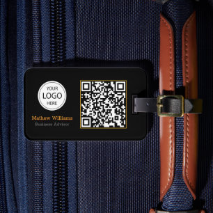 Étiquette À Bagage Logo professionnel QR Code, Moderne   Noir