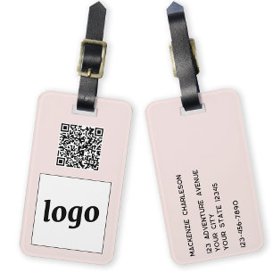 Étiquette À Bagage Logo QR Code Blush Pink Business Promotion