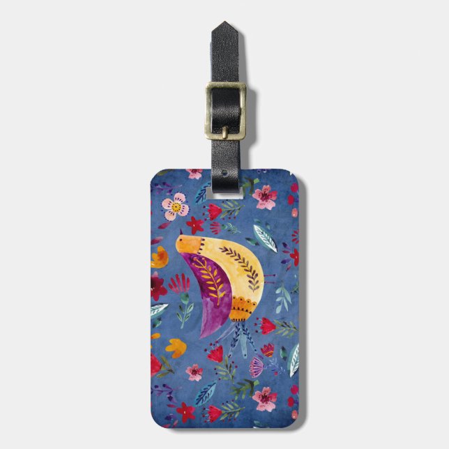 Étiquette À Bagage L'Oiseau précoce dans le jardin fleuri (Devant Vertical)