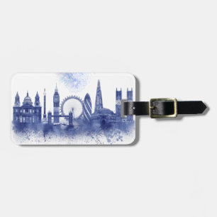 Étiquette À Bagage Londres Skyline - Aquarelle bleue