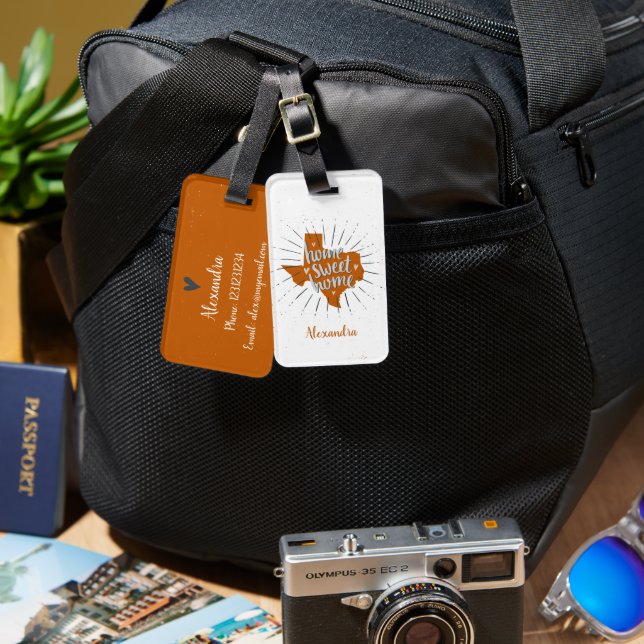 Étiquette À Bagage Longhorn Burnt Orange Home Sweet Home Texas (Recto & Verso)