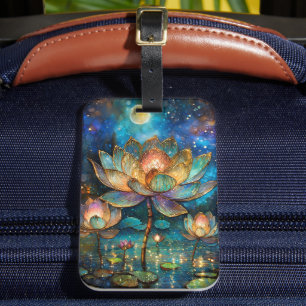 Étiquette À Bagage Lotus de verre tendu fleurit au clair de lune
