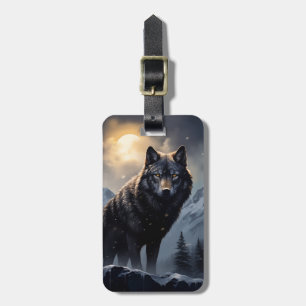 Étiquette À Bagage Loup noir dans les montagnes de neige