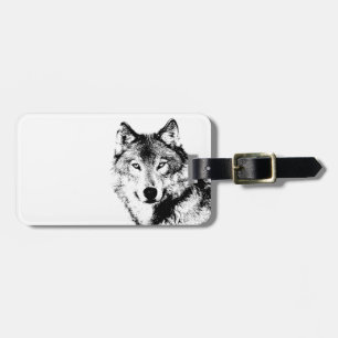 Étiquette À Bagage Loup noir et blanc