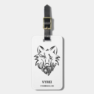 Étiquette À Bagage Loup tribal noir et blanc