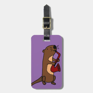 Étiquette À Bagage Loutre de mer drôle jouant le saxophone