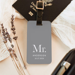 Étiquette À Bagage Luxe Elegance Grey   M. et Mariage Date