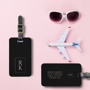 Étiquette À Bagage Luxueux Monogramme personnalisé minimaliste noir e