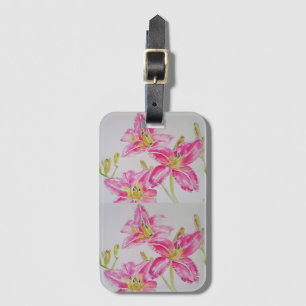 Étiquette À Bagage Lys Lily rose Aquarelle Peinture Florale