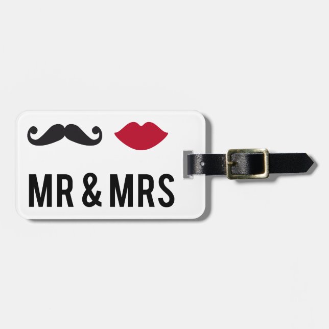 Étiquette À Bagage m. et mme avec moustache et lèvres rouges (Devant horizontal)