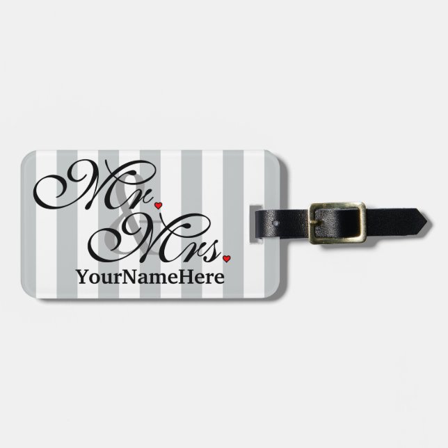 Étiquette À Bagage M. et Mme Name Click pour customiser des rayures (Devant horizontal)