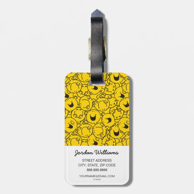 Étiquette À Bagage M. Happy | Motif de lot de sourires jaunes (Dos Vertical)