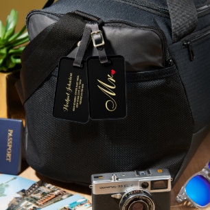 Étiquette À Bagage M. Husband Mariage Groom Elegant Black Gold Travel