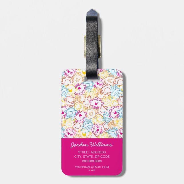 Étiquette À Bagage M. Men & Little Miss | Motif couleur néon (Dos Vertical)