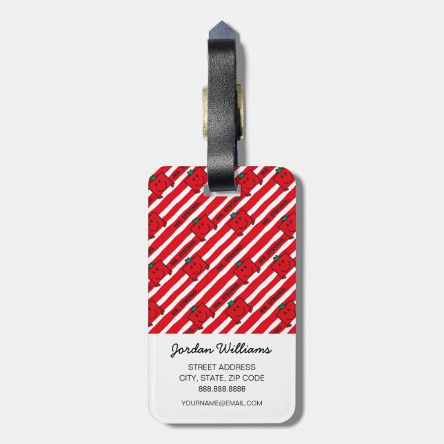 Étiquette À Bagage M. Strong | Motif Red Stripes (Dos Vertical)