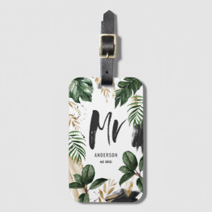 Étiquette À Bagage M. tropical de palmette et de manuscrit