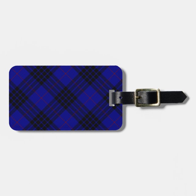 Étiquette À Bagage MacKay tartan bleu noir plaid (Devant horizontal)