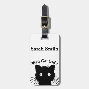 Étiquette À Bagage Madame folle chat noir Personnalised de chat