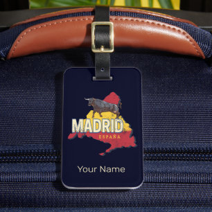 Étiquette À Bagage Madrid Espagne Rétro Carte Région Vintage Bull