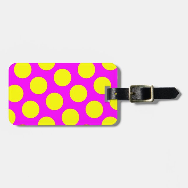 Étiquette À Bagage Magenta à deux côtés et Pois jaunes (Devant horizontal)