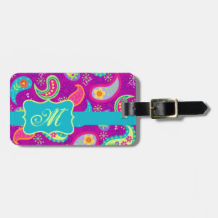 Étiquette À Bagage Magenta Purple Turquoise moderne Motif Paisley
