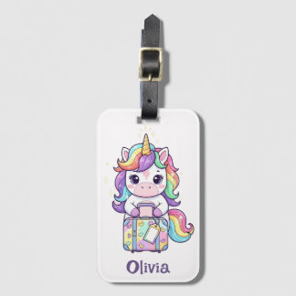 Étiquette À Bagage Magical Kawaii Traveling Unicorn