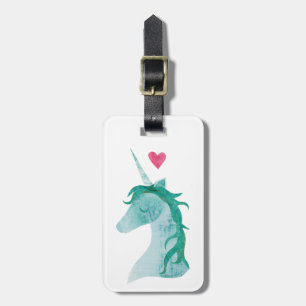 Étiquette À Bagage Magie bleue de licorne avec le coeur