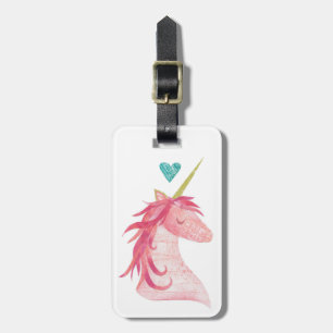 Étiquette À Bagage Magie rose de licorne avec le coeur