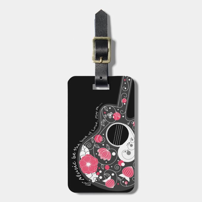 Étiquette À Bagage Magnifique guitare cool mignonne à la mode fleurs  (Devant Vertical)