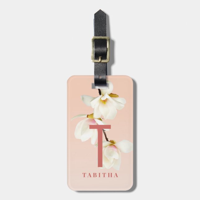 Étiquette À Bagage magnolia florale rose vierge moderne personnalisée (Devant Vertical)