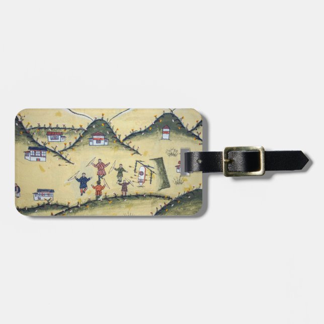 Étiquette À Bagage Maison bhoutanaise avec peintures au tir à l'arc - (Devant horizontal)